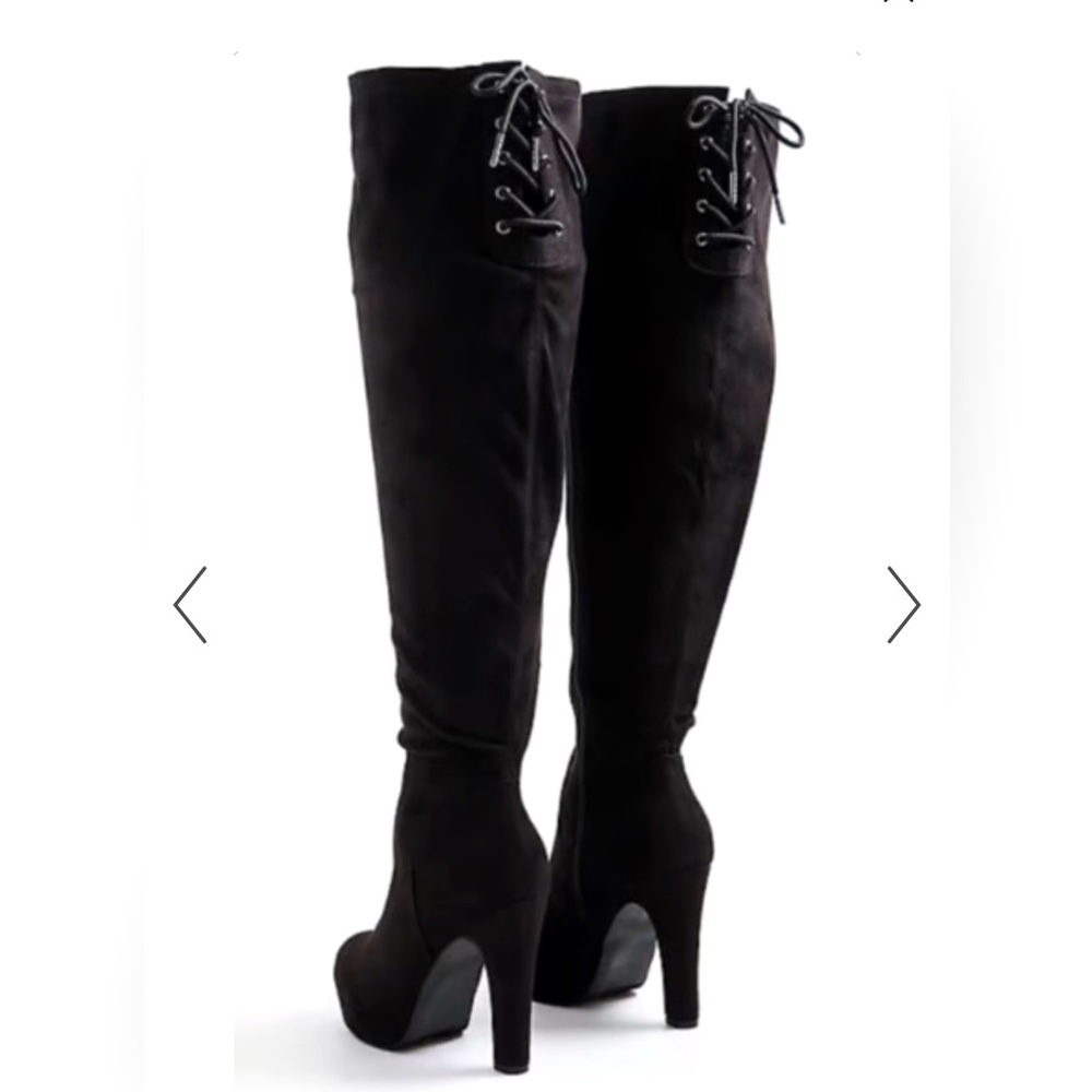 NWT TORRID OVER-THE-KNEE PLATFORM BOOT - STRETCH FAUX SUEDE BLACK